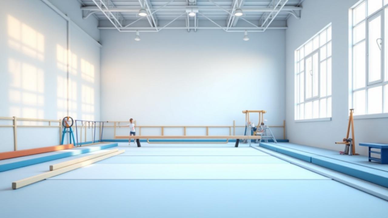 Área de gimnasia con aparatos modernos y espacio limpio